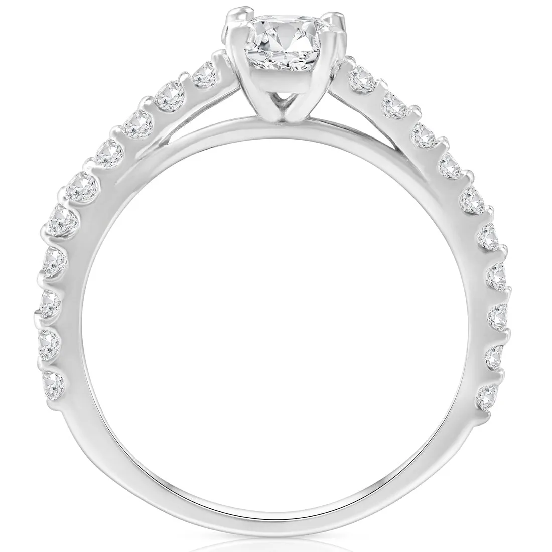 1 1/2 Ct Round Cut Diamond Engagement Ring Single Row 14k White Gold