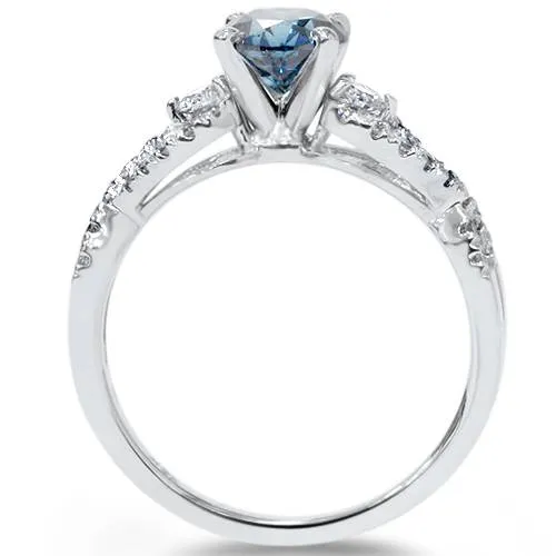 1 1/2ct Blue & White Diamond Infinity Engagement Ring 14K White Gold