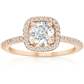 1 1/4 Ct Moissanite & Diamond Cushion Halo Engagement Ring 10k Rose Gold