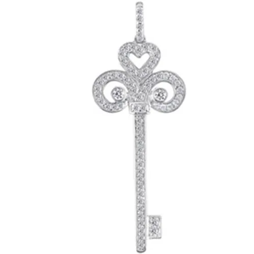 1 1/6ct HUGE Real Diamond Key 14K White Gold Pendant