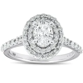 1 3/4Ct Oval Diamond Double Halo Engagement Ring 14k White Gold