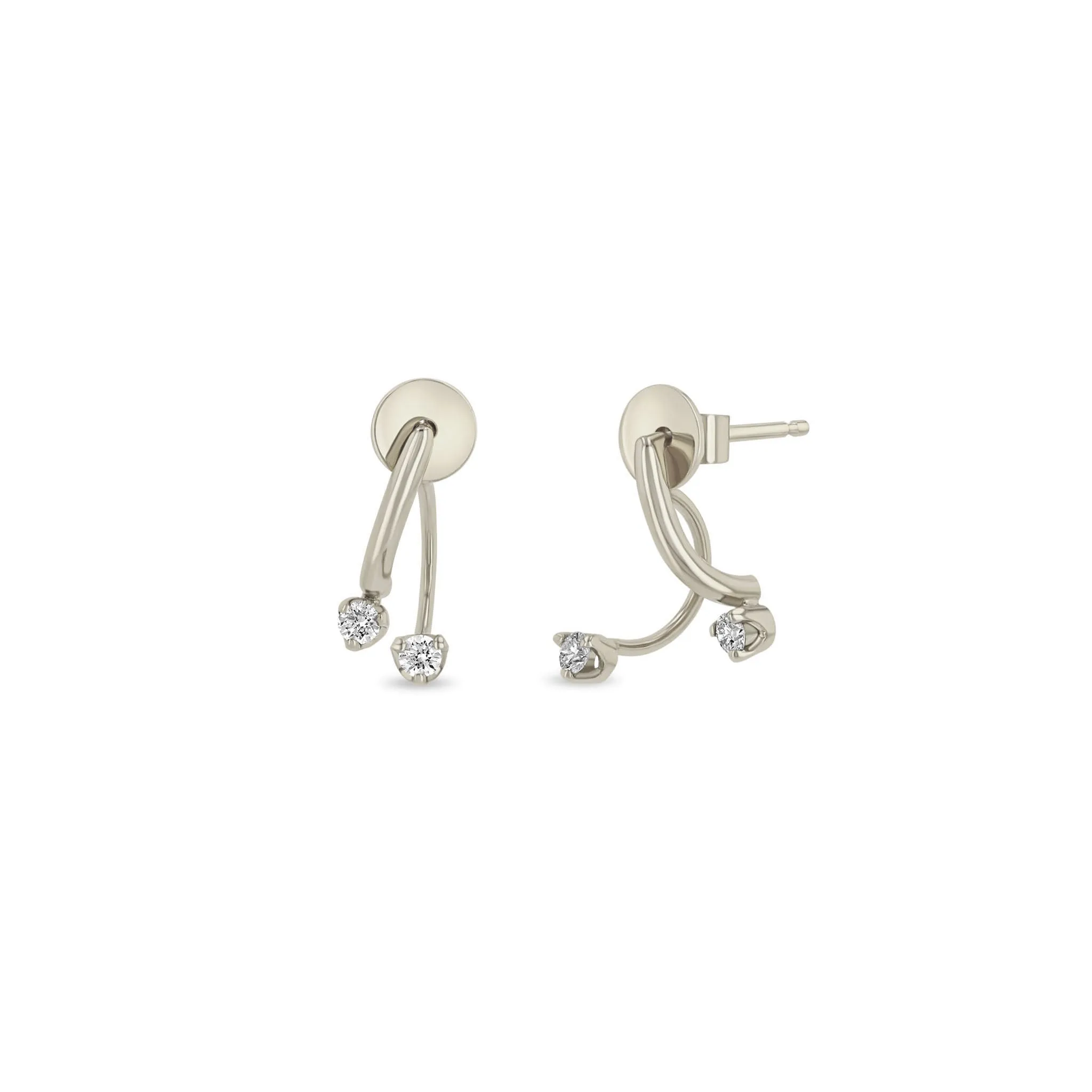 14k Prong Diamond Curved Bar Drop & Jacket Earrings