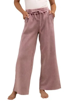 Acid Wash Fleece Palazzo Sweatpants With Pockets