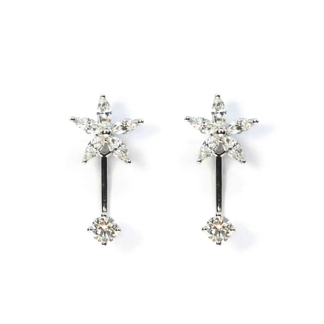 AFJ Diamond Collection - Diamond Flower Stud Earrings, White Gold