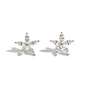 AFJ Diamond Collection - Diamond Flower Stud Earrings, White Gold