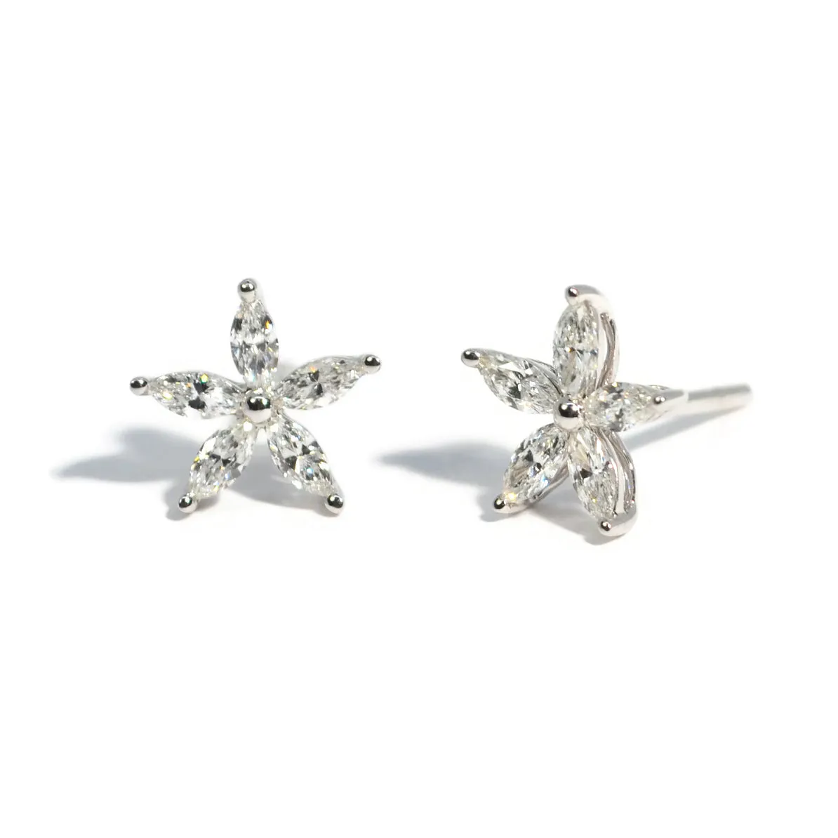 AFJ Diamond Collection - Diamond Flower Stud Earrings, White Gold