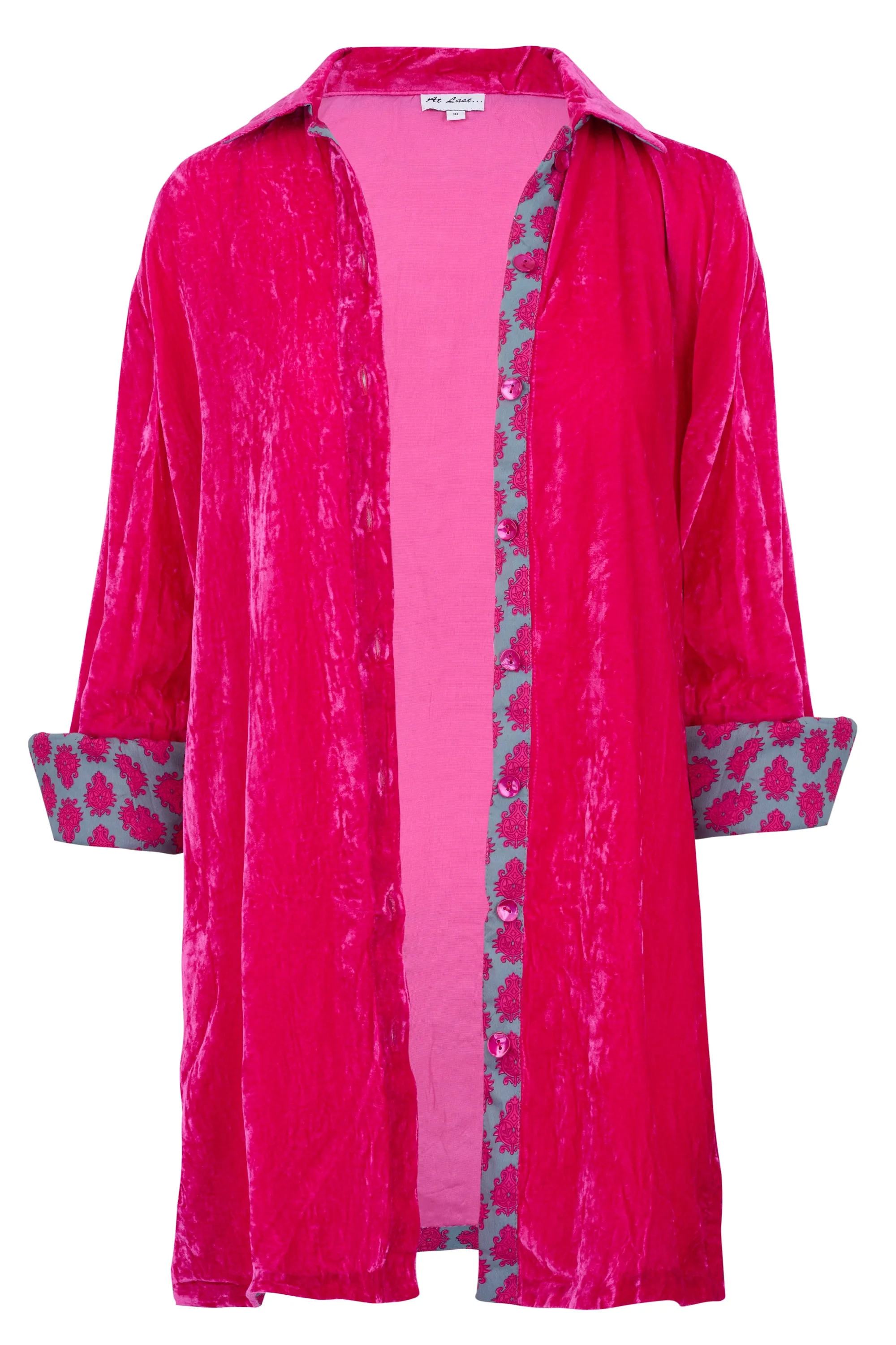 Amanda Silk Velvet Shirt In Hot Pink With Lined Cuff & Collar