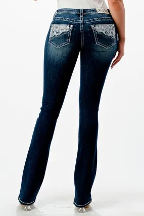 Aztec Embellished Low Rise Bootcut Jeans