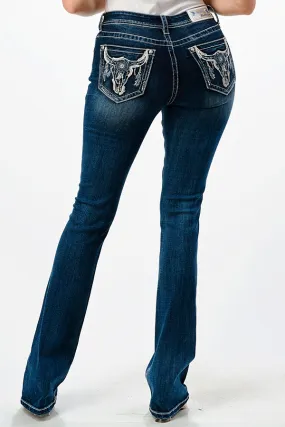 Aztec Embellishment Mid Rise Bootcut Jeans