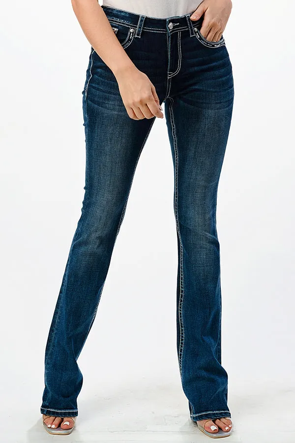 Aztec Embellishment Mid Rise Bootcut Jeans