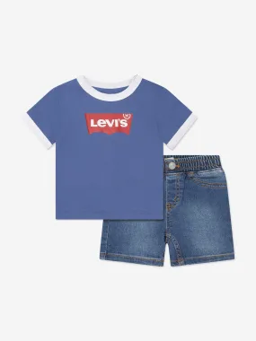 Baby Boys Batwing Ringer Denim Set in Blue