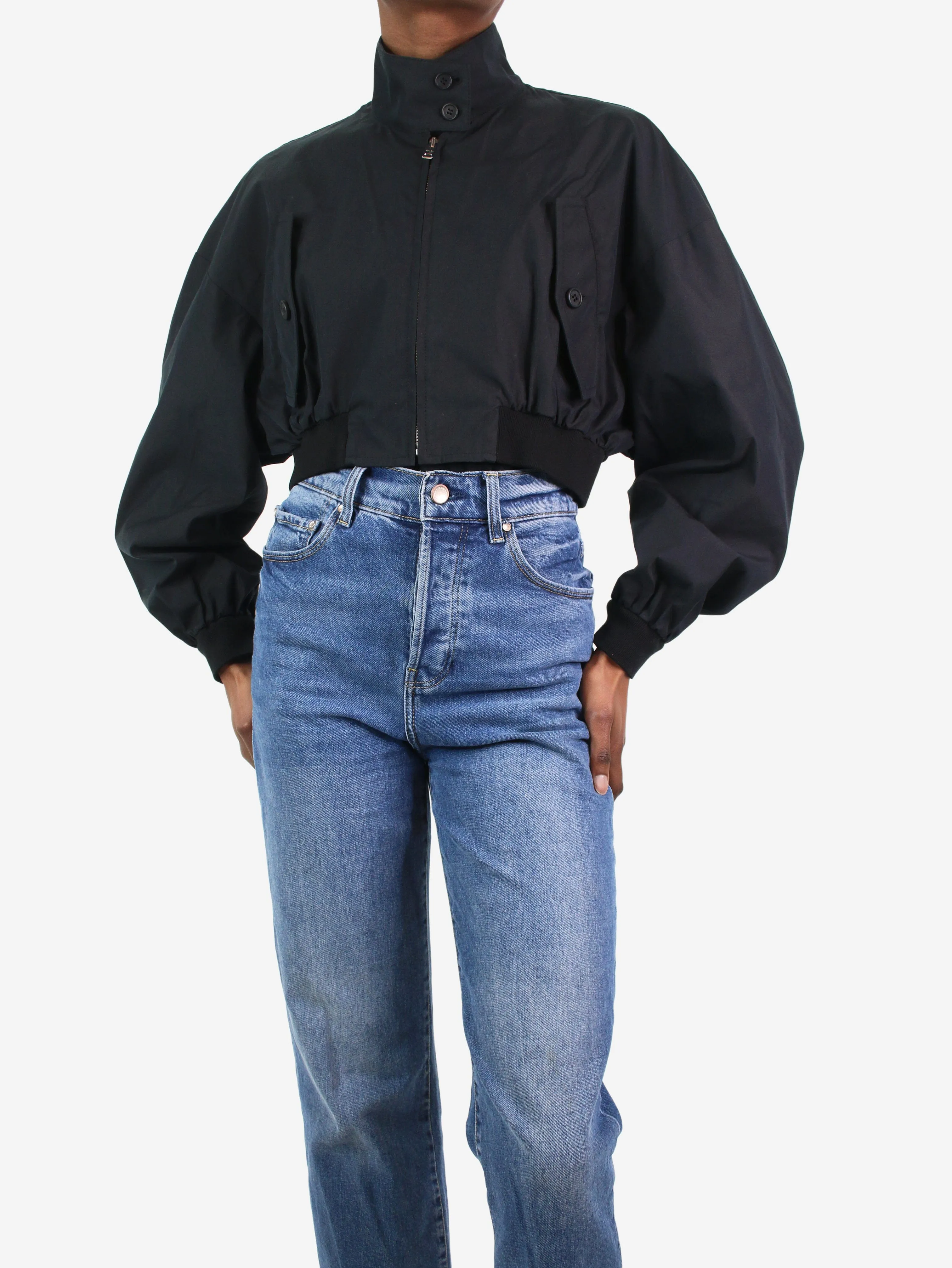 Black high-neck cropped jacket - size IT 36