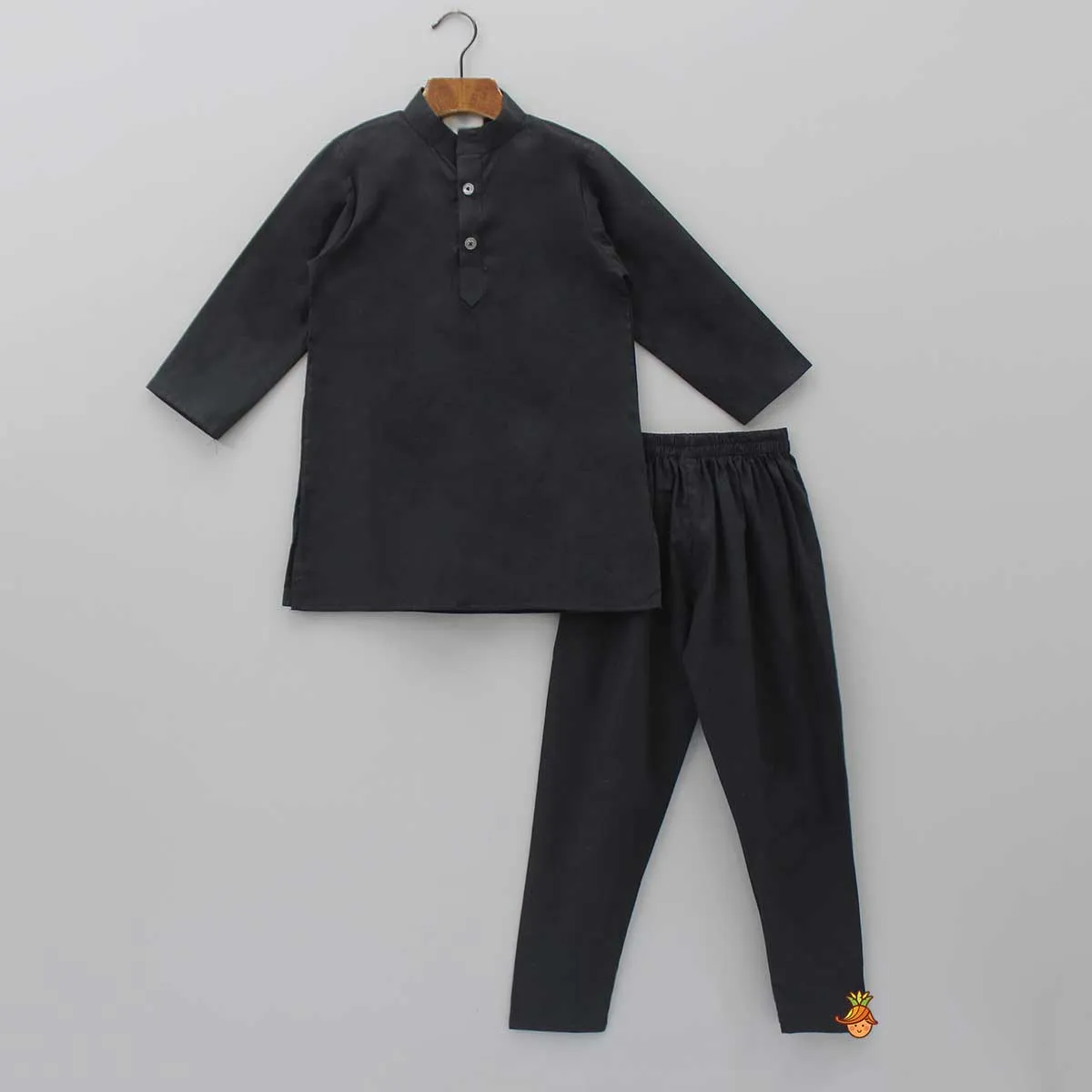 Black Kurta With Striped Pocket Detail Jacket And Churidar