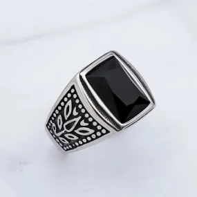 Black Stone Ring For Men Punk Stainless Steel Green/Red Stone Ring -S2660084