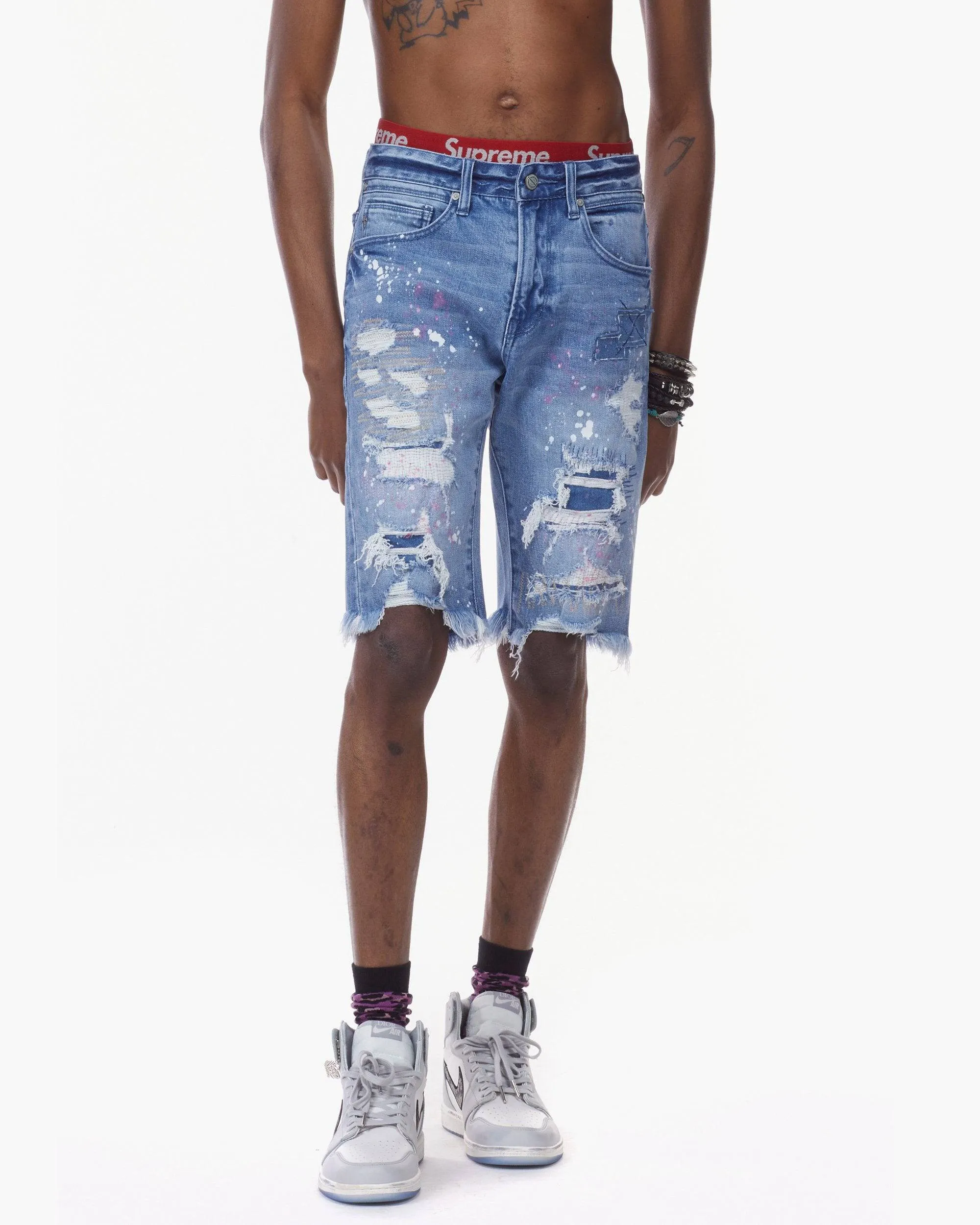 Bleunoir Patched Mending Jean Shorts - Turner Blue