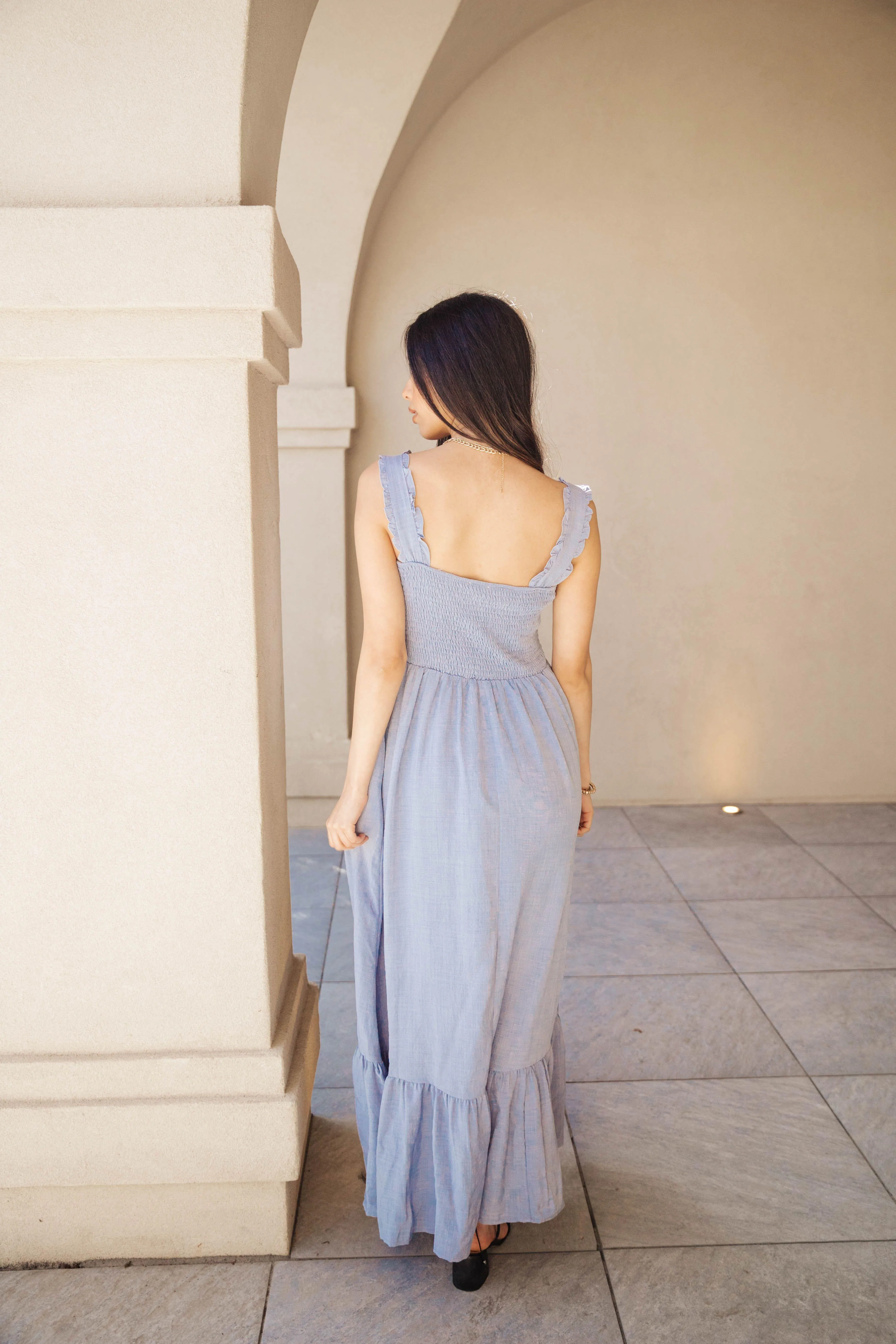 Blue Jean Ruffle Maxi Dress