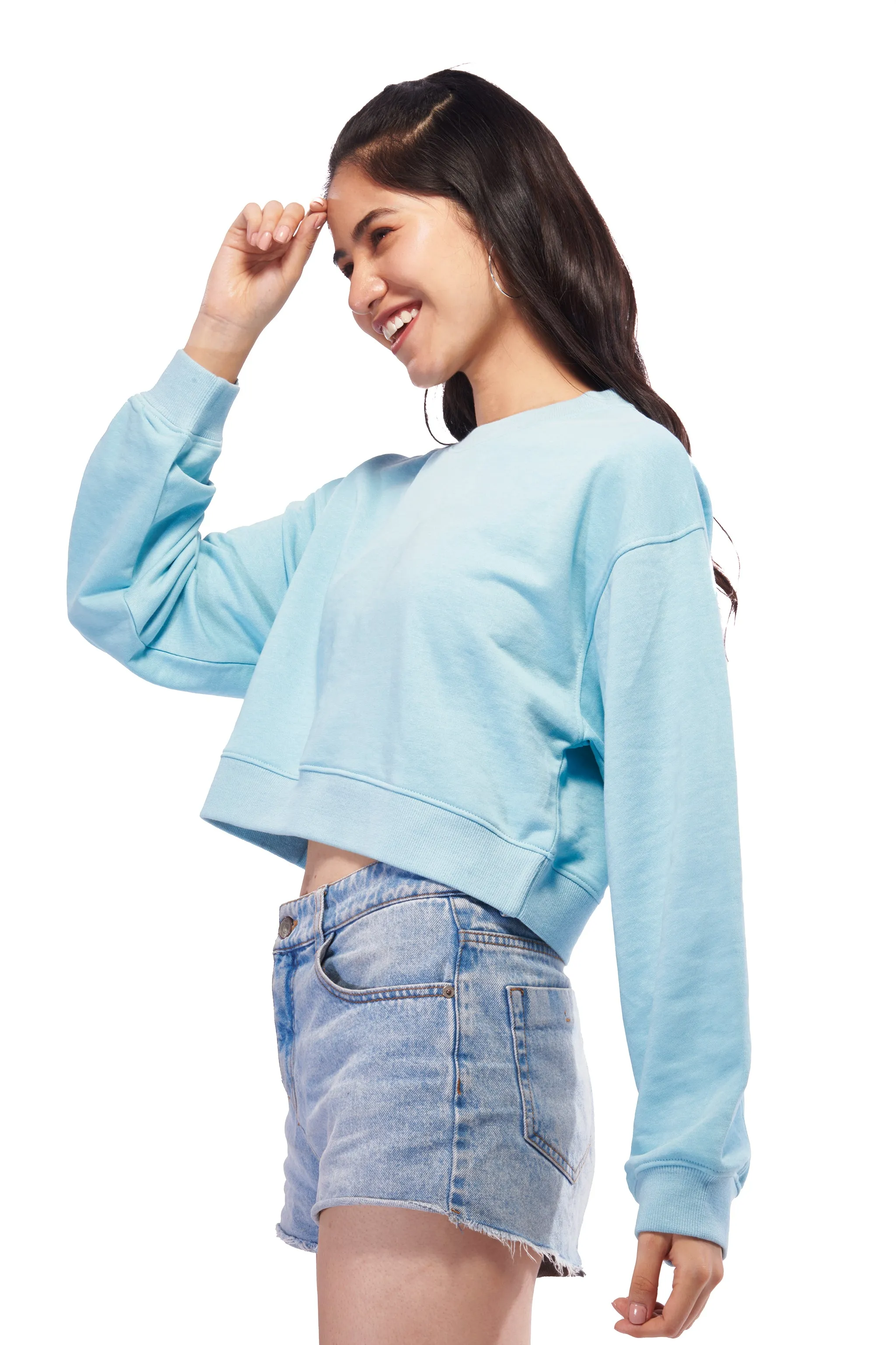 Blue Oversized Crop Sweatshirt