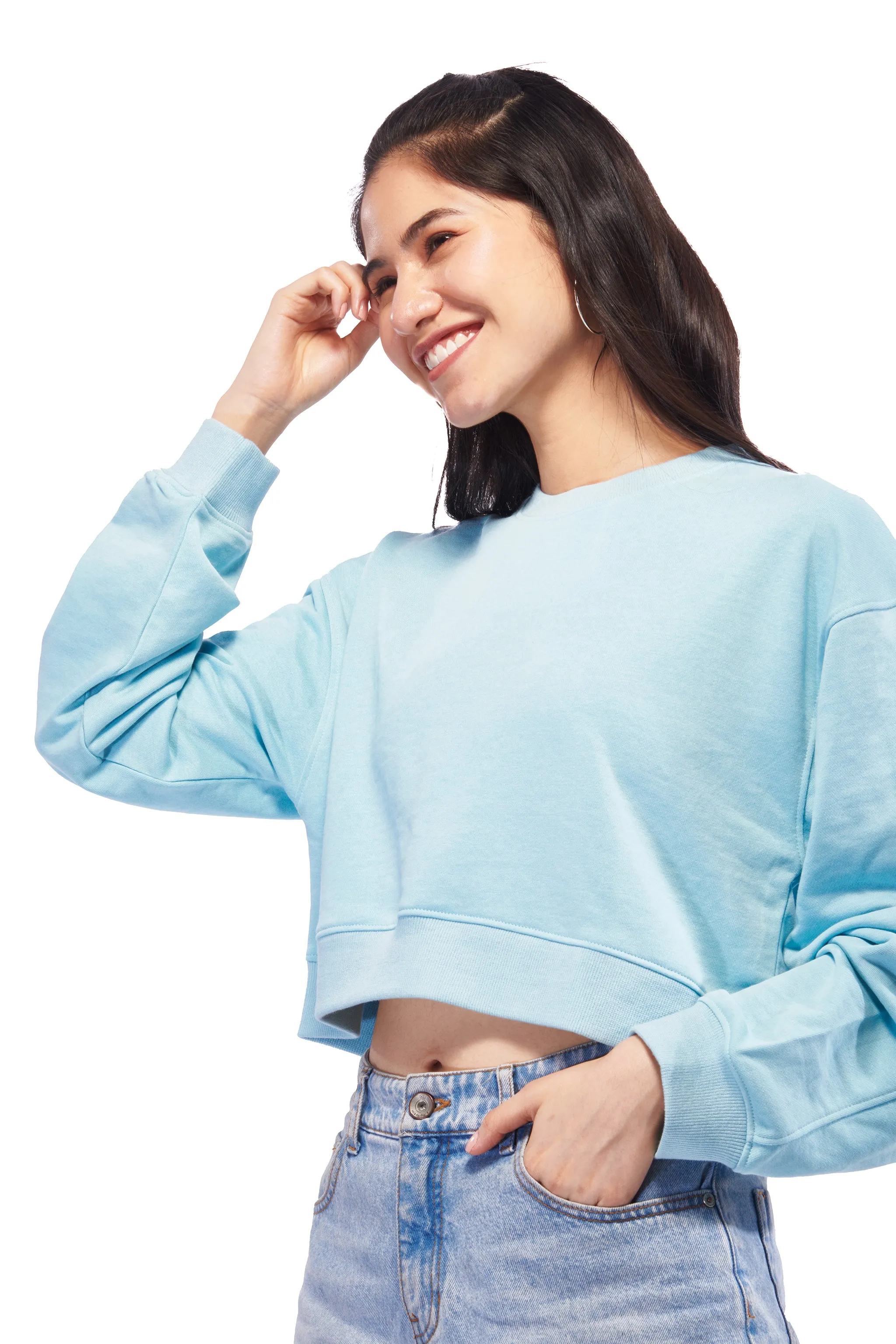 Blue Oversized Crop Sweatshirt