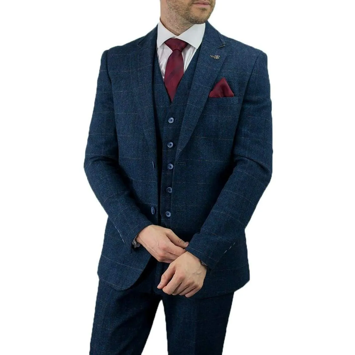 Cavani Carnegi 3 Piece Blue Check Tweed Suit