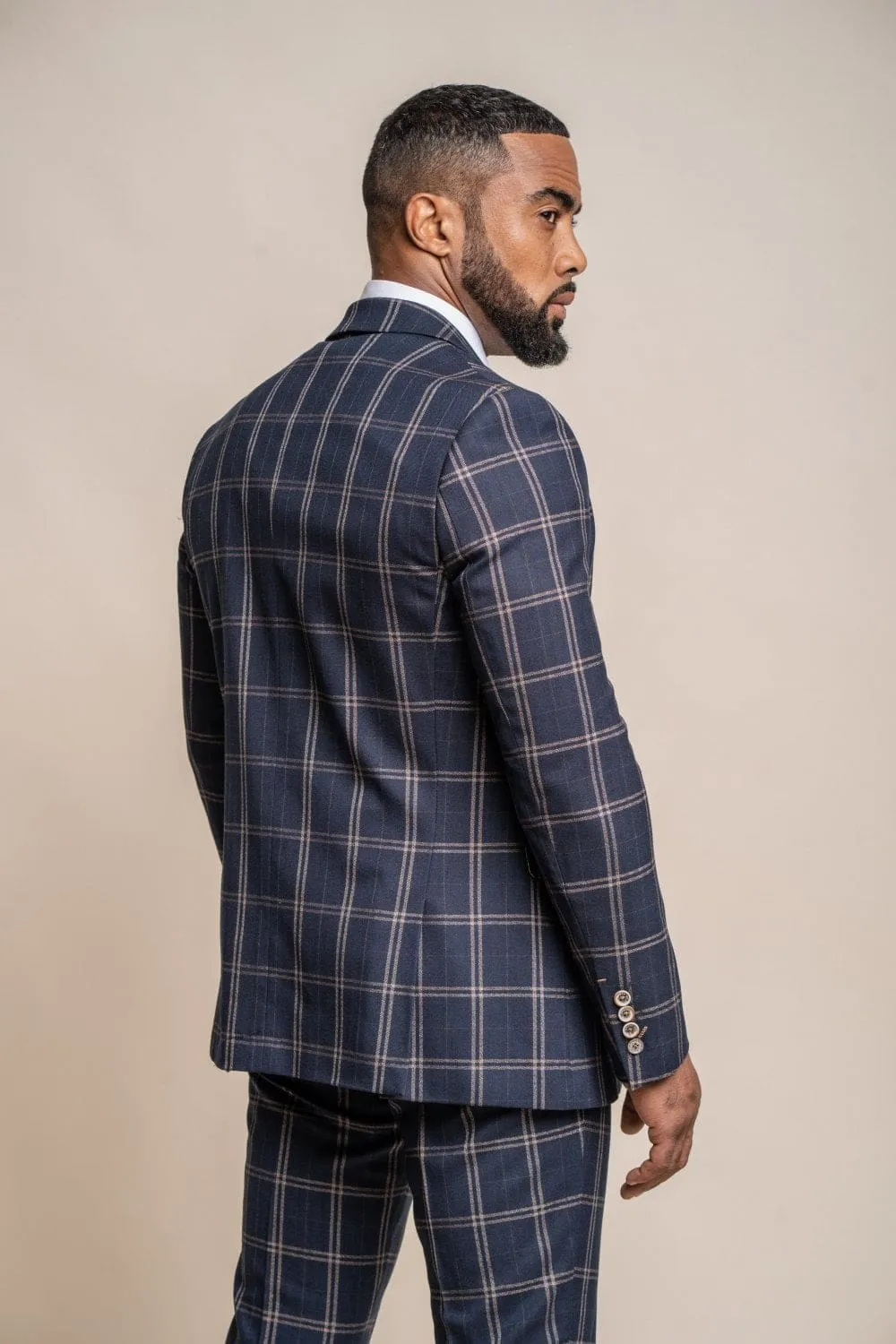 Cavani Hardy Navy Slim Fit Checked Blazer