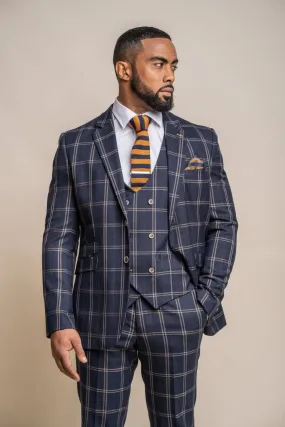 Cavani Hardy Navy Slim Fit Checked Blazer