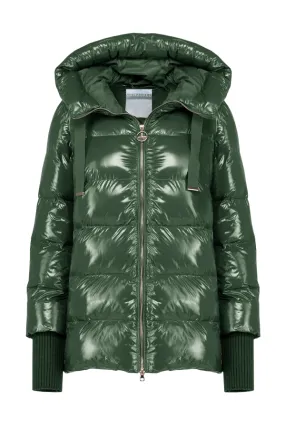 Censured Shiny Nylon Women's Hooded Synthetic Down Jacket JW C037 T GNY3 370 Ocean Green