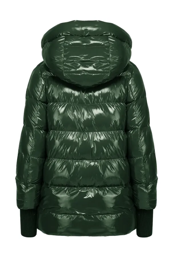 Censured Shiny Nylon Women's Hooded Synthetic Down Jacket JW C037 T GNY3 370 Ocean Green