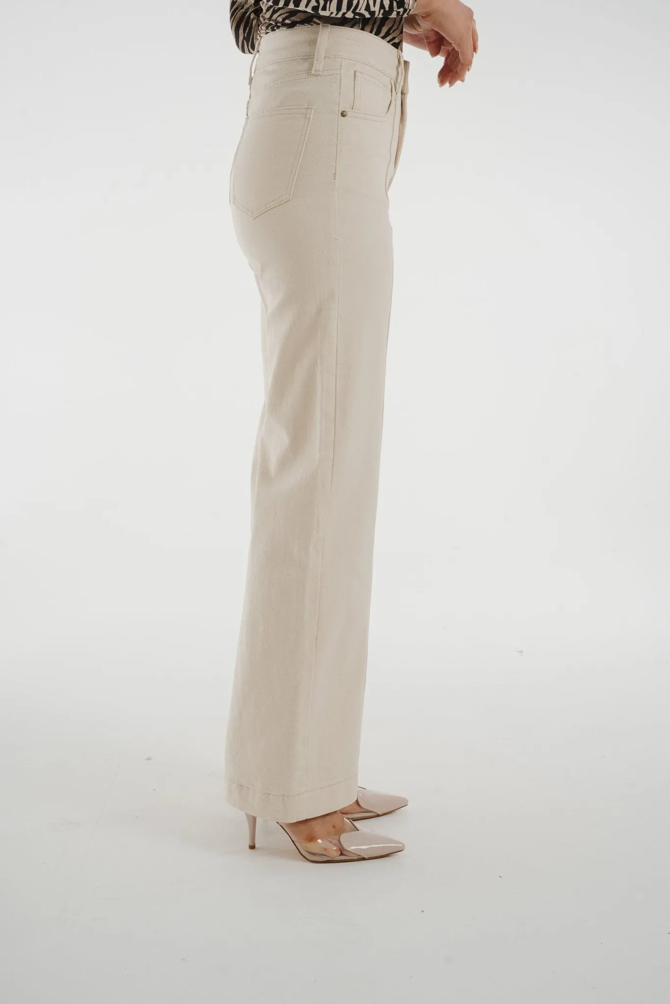 Cindy Seam Front Wide Leg Jean In Cream