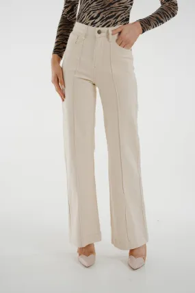 Cindy Seam Front Wide Leg Jean In Cream