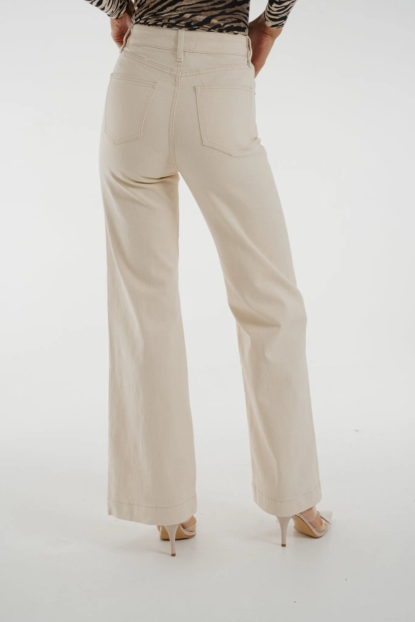 Cindy Seam Front Wide Leg Jean In Cream