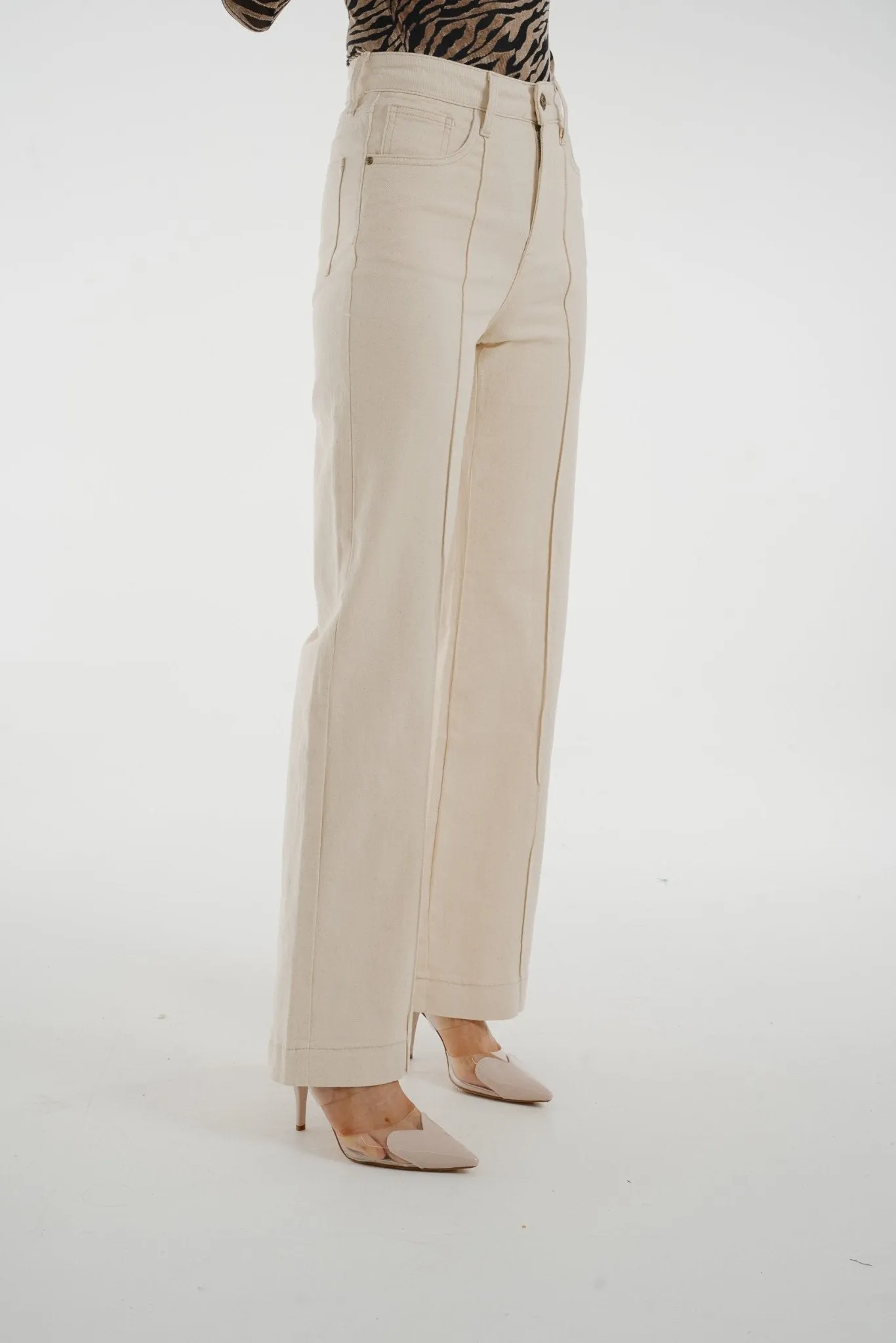 Cindy Seam Front Wide Leg Jean In Cream