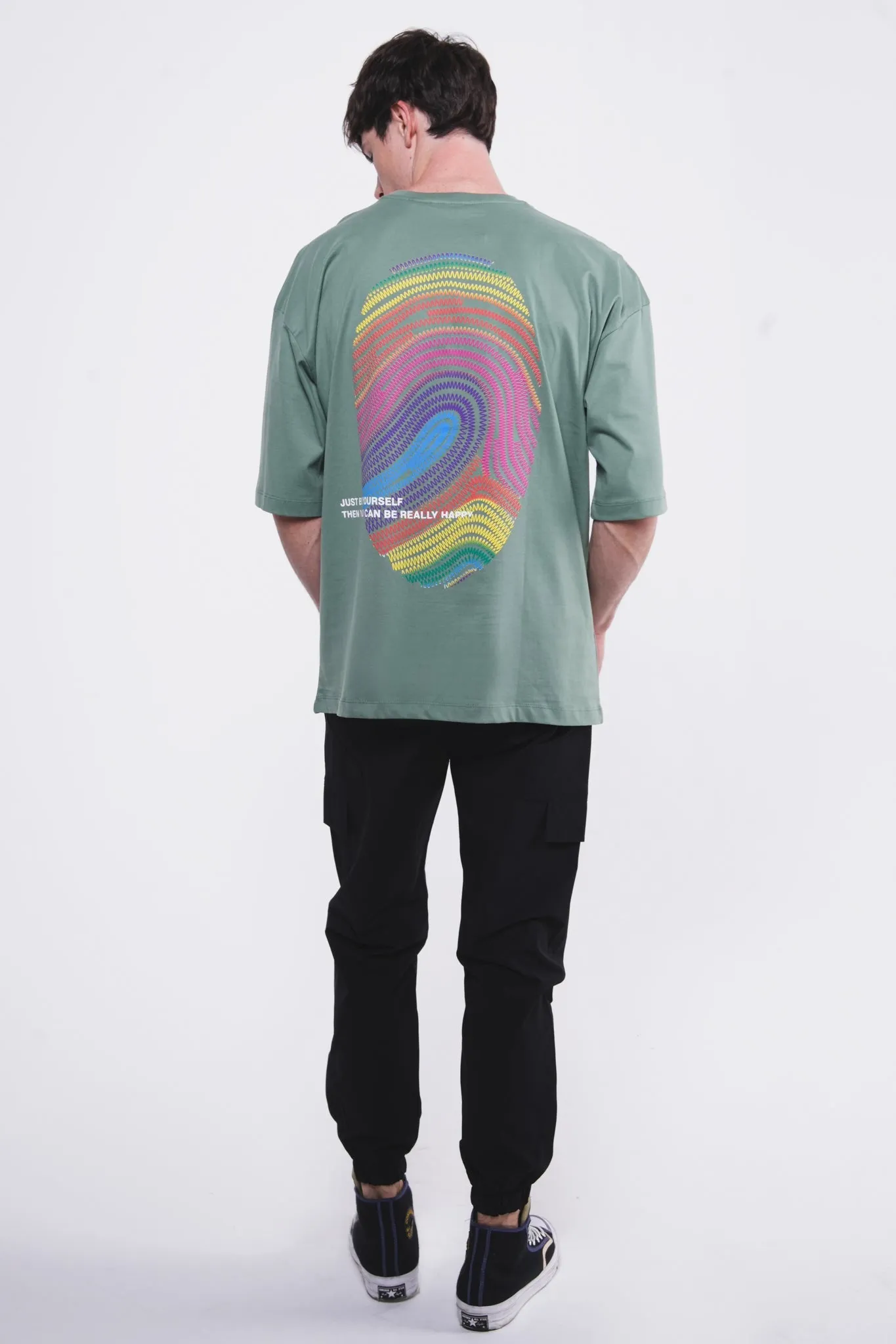 Cosmic Finger Print Oversized Tee Hunter Green