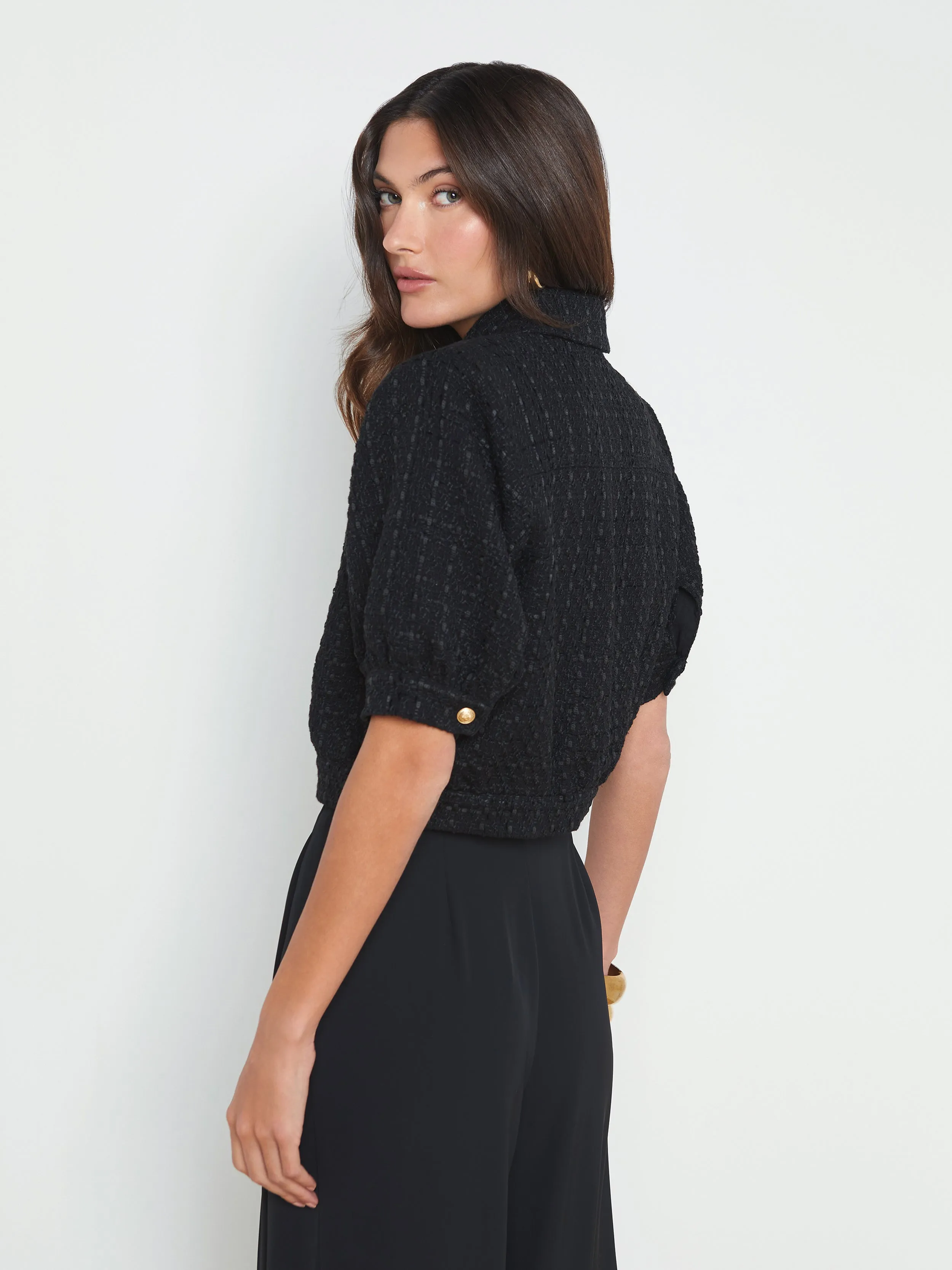 COVE CROP SHORT SLEEVE JACKET (BLACK) - L'AGENCE