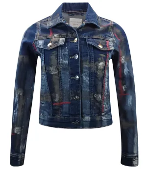 Dark Blue/Brown Cotton Barbara Slim Jean Jacket