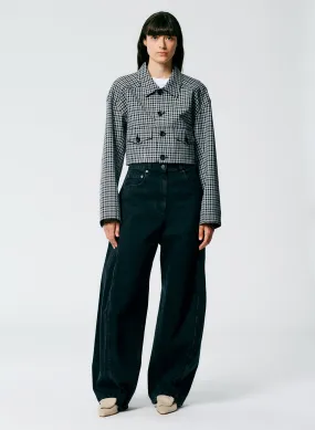 Double Faced Menswear Check Cropped Jean Jacket