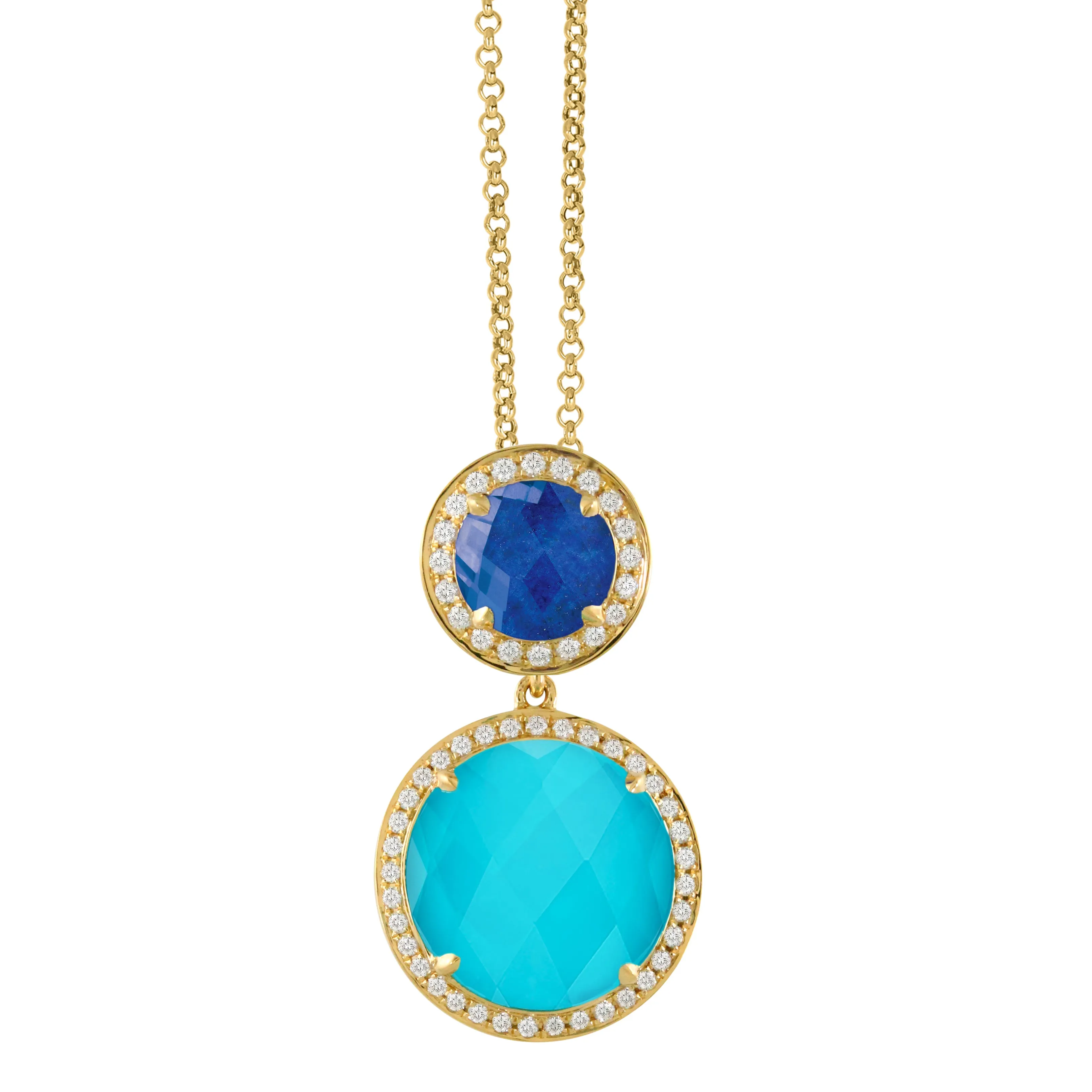 Doves St. Barth's Blue Turquoise, Quartz & Diamond Halo Pendant Necklace