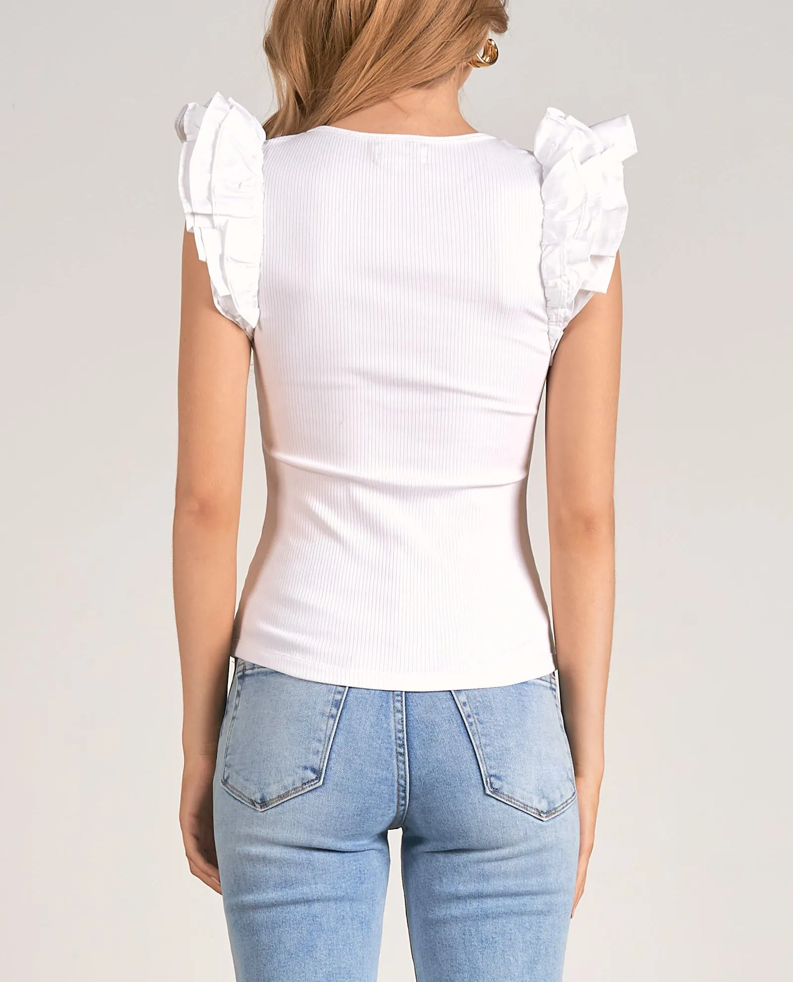 Elan Fitted Ruffle Sleeve Top