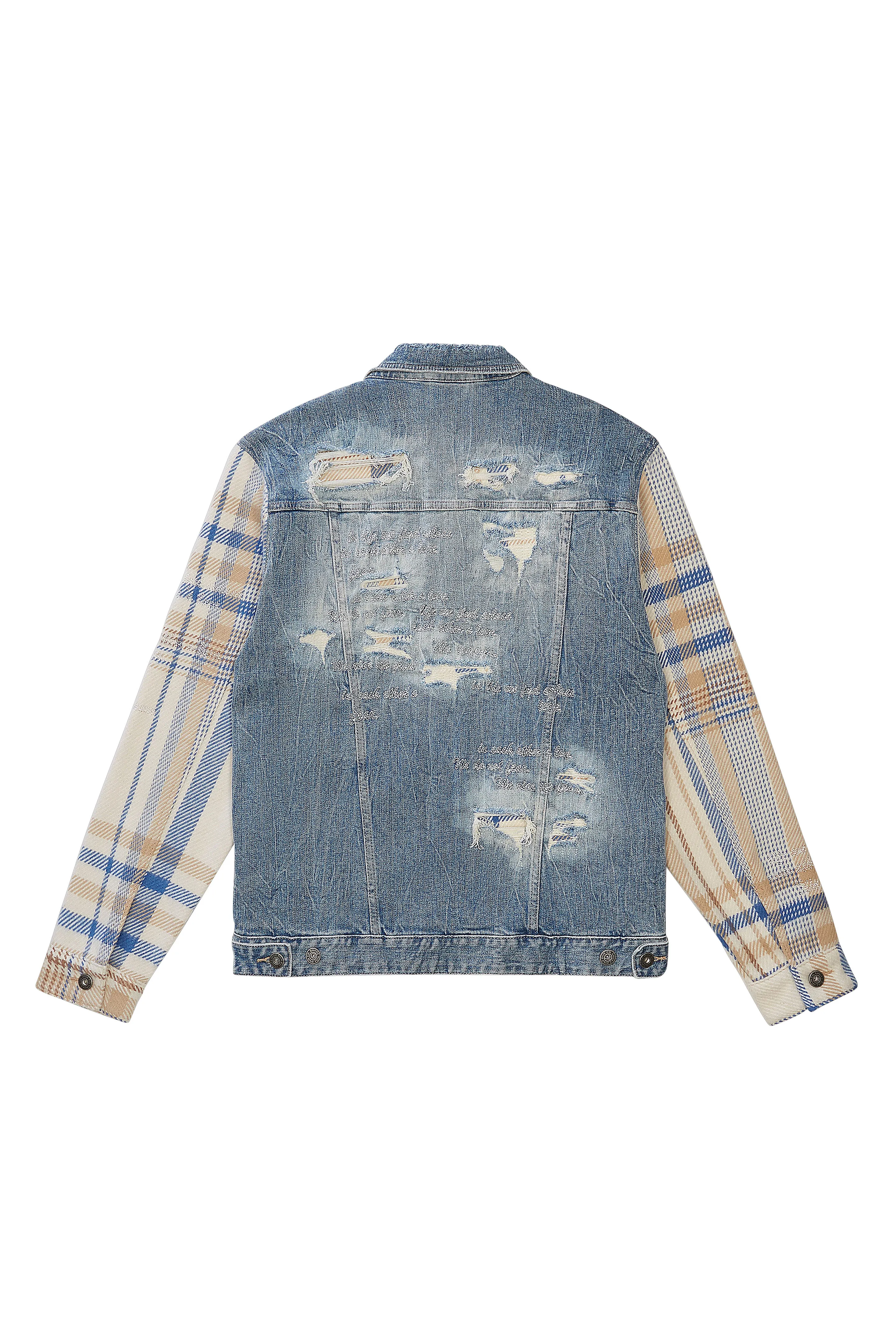 Embroidered Plaid Backed Jean Jacket - Lowell Blue