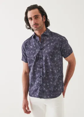 FADED FLORAL PRINT COTTON SHORT SLEEVE SHIRT