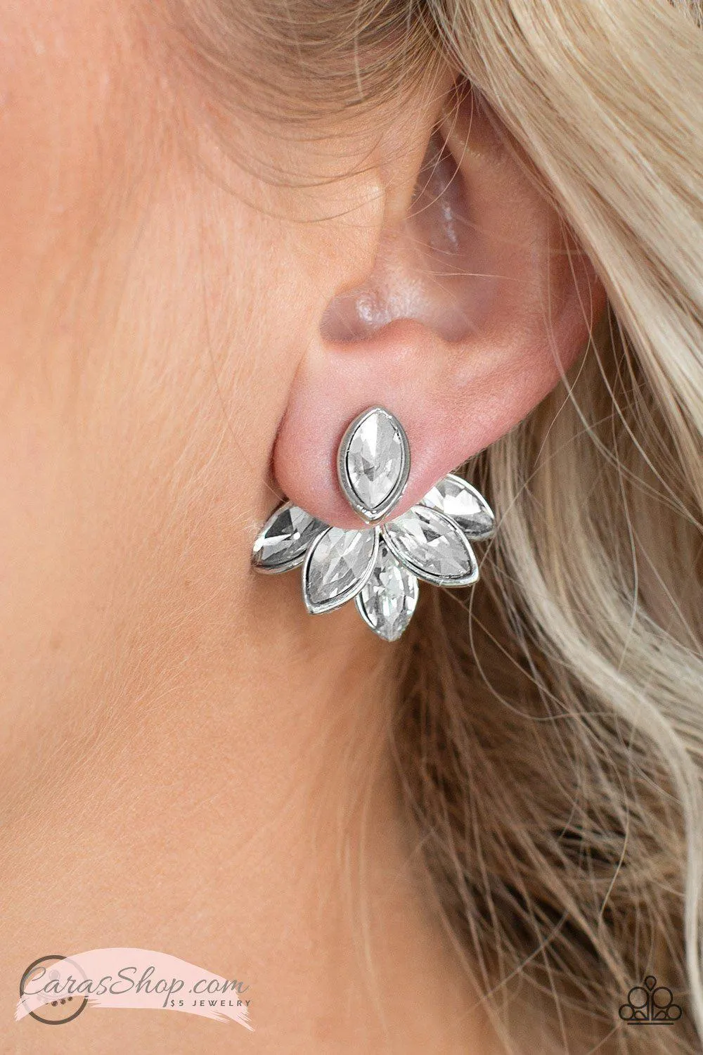 Fanciest of Them All White Double-sided Post Earrings - Paparazzi Accessories