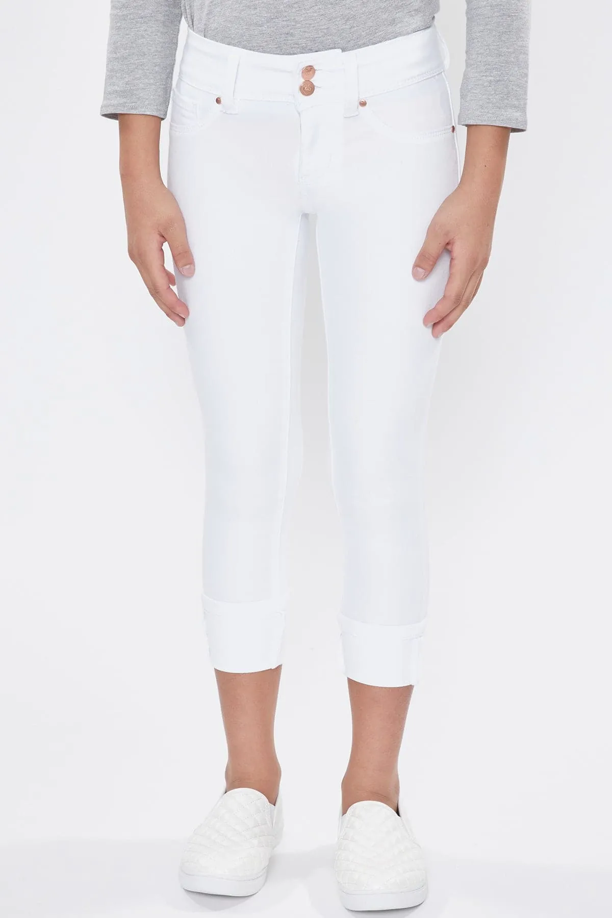 Girls 2 Button Skinny Jeans With Optional Cuff