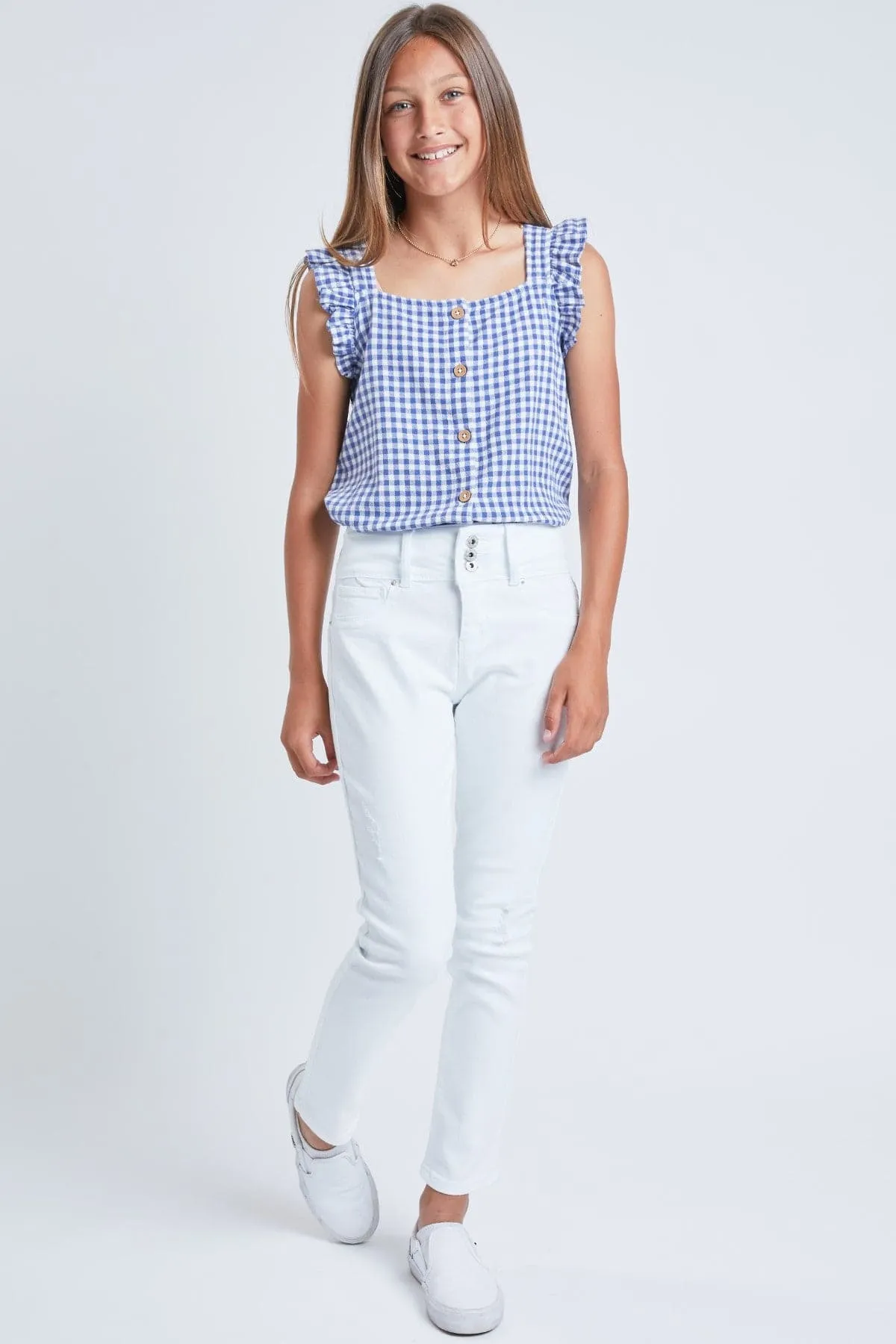 Girls 3 Button Essential Skinny Jeans With Faux Front Pockets