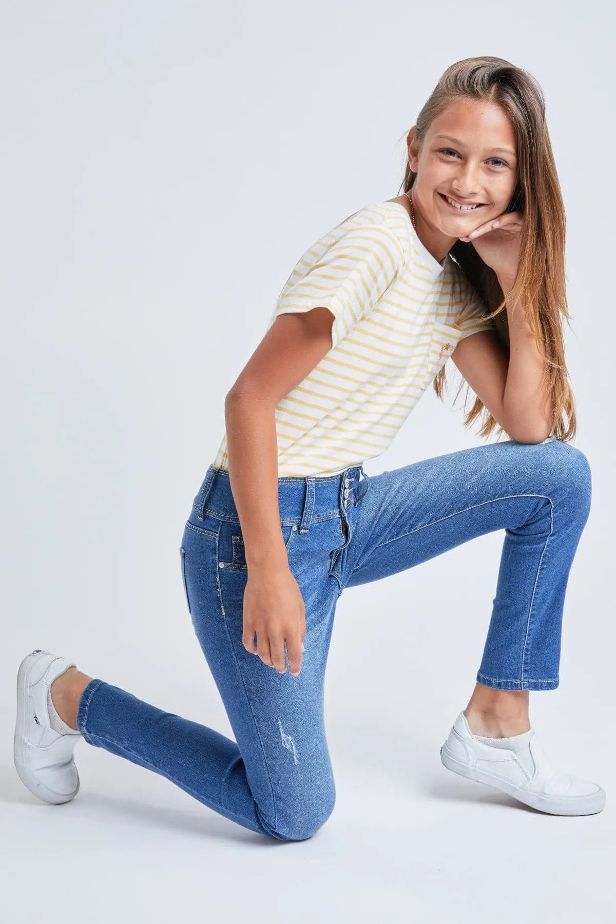 Girls 3 Button Essential Skinny Jeans With Faux Front Pockets