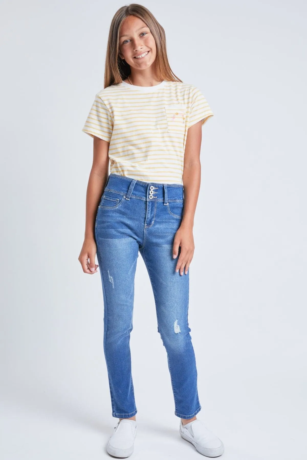 Girls 3 Button Essential Skinny Jeans With Faux Front Pockets