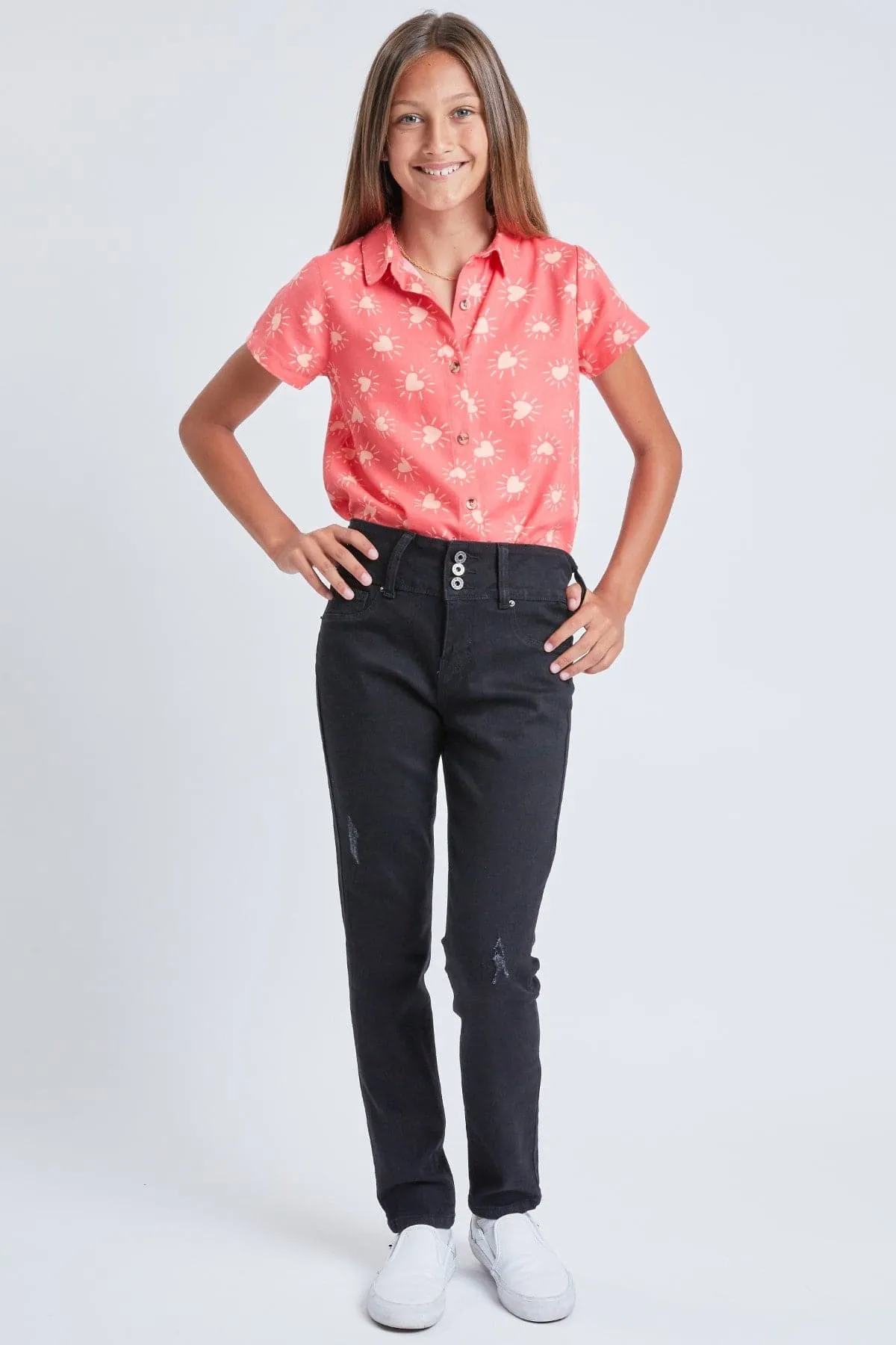 Girls 3 Button Essential Skinny Jeans With Faux Front Pockets