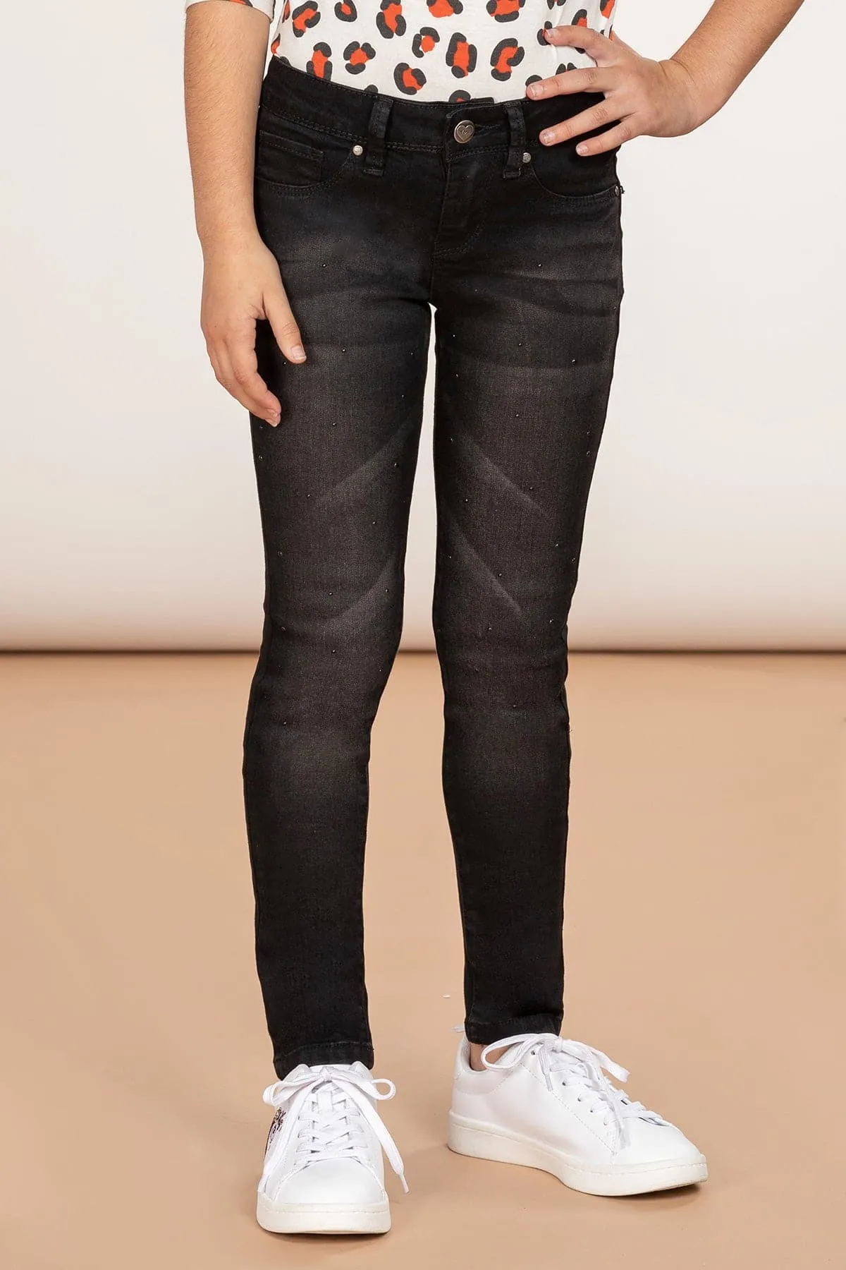 Girls Denim Skinny Jeans With Studs