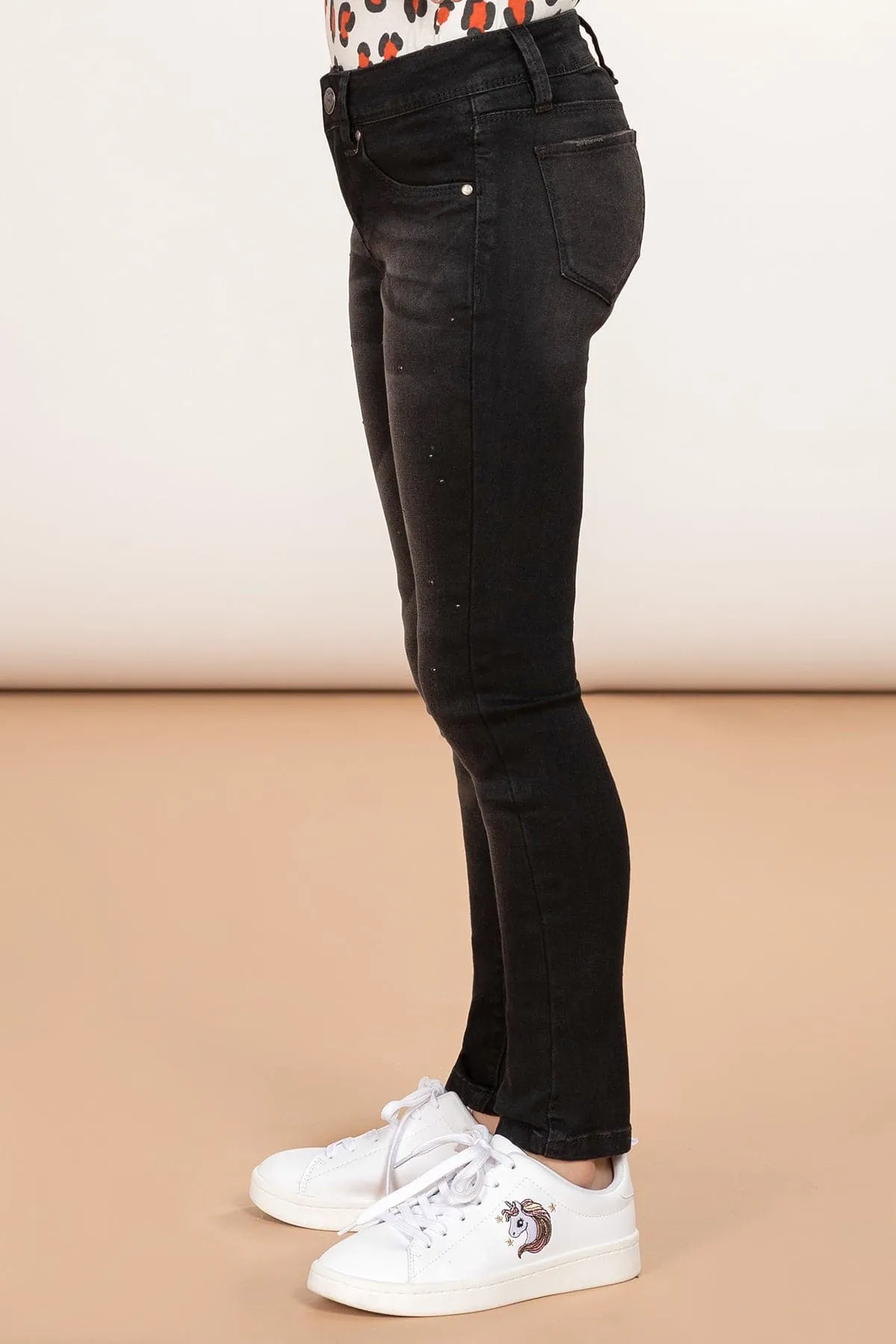 Girls Denim Skinny Jeans With Studs