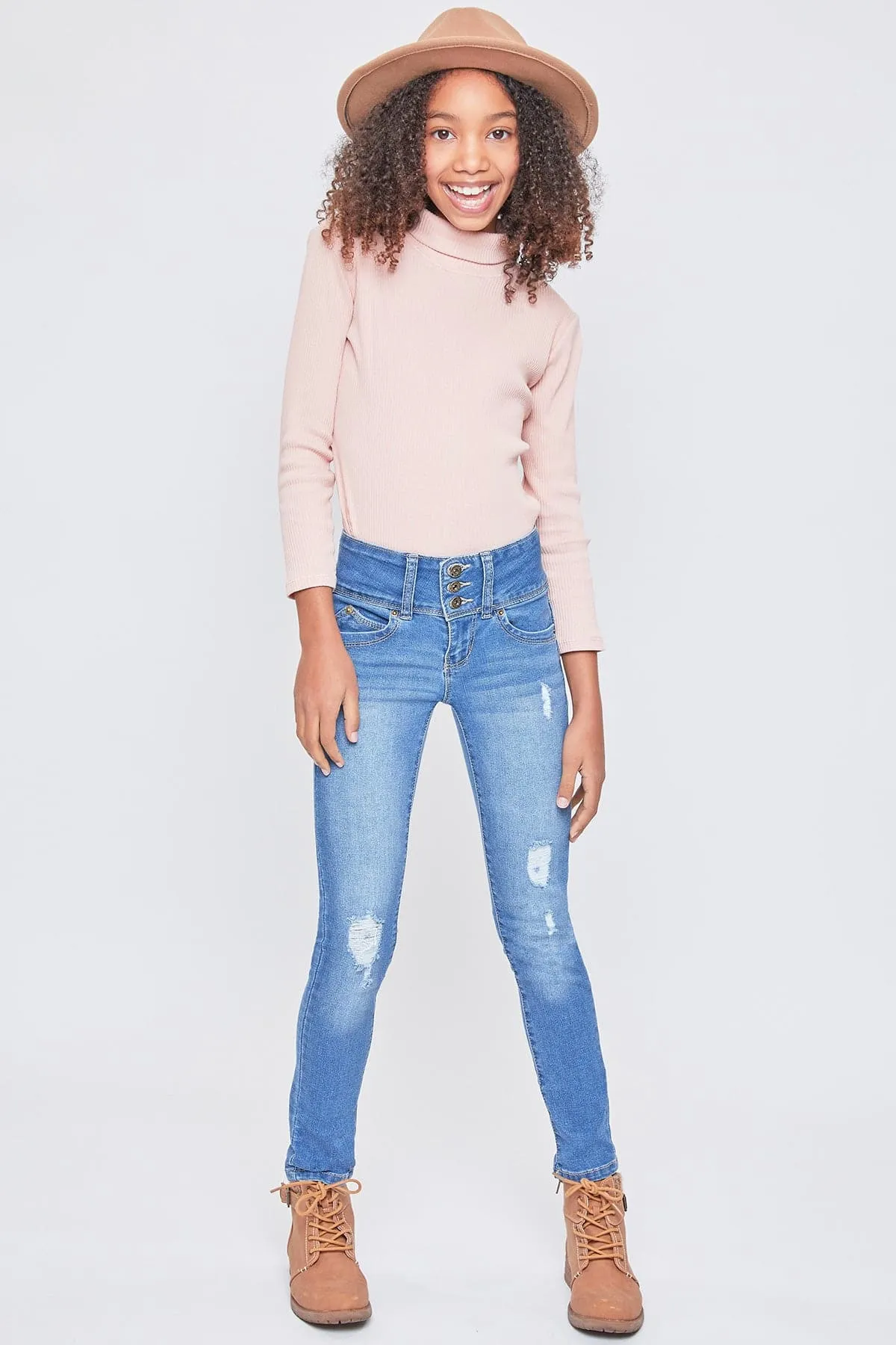 Girls WannaBettaFit 3-Button Clean Hem Skinny