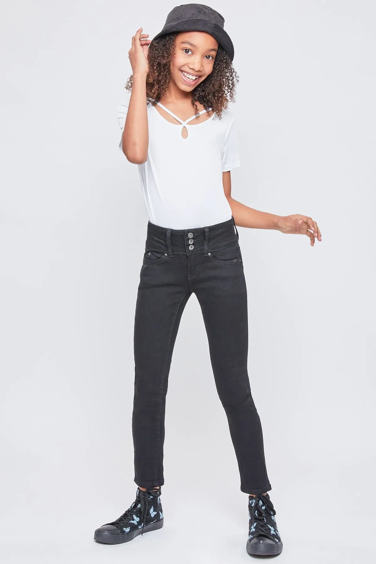 Girls WannaBettaFit 3-Button Clean Hem Skinny