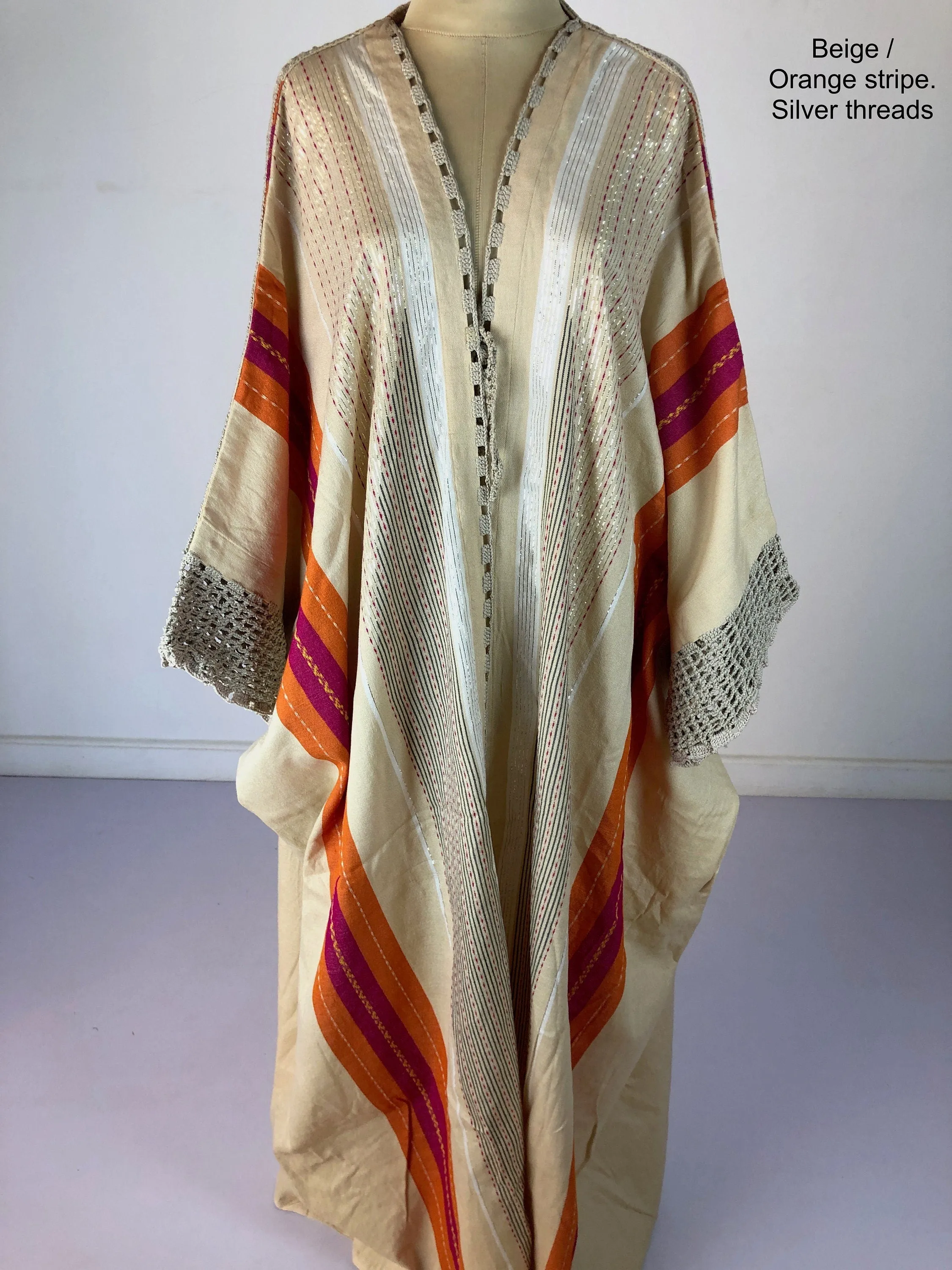 Hand loomed Beige Abaya with crochet details, Winter Abaya, Winter Wool Kimono, Beige Kimono, Kimono, Abaya, Handmade Abaya, Abaya for women